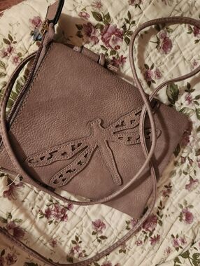 Women’s Crossbody Bag with Dragonfly Accent - Leather